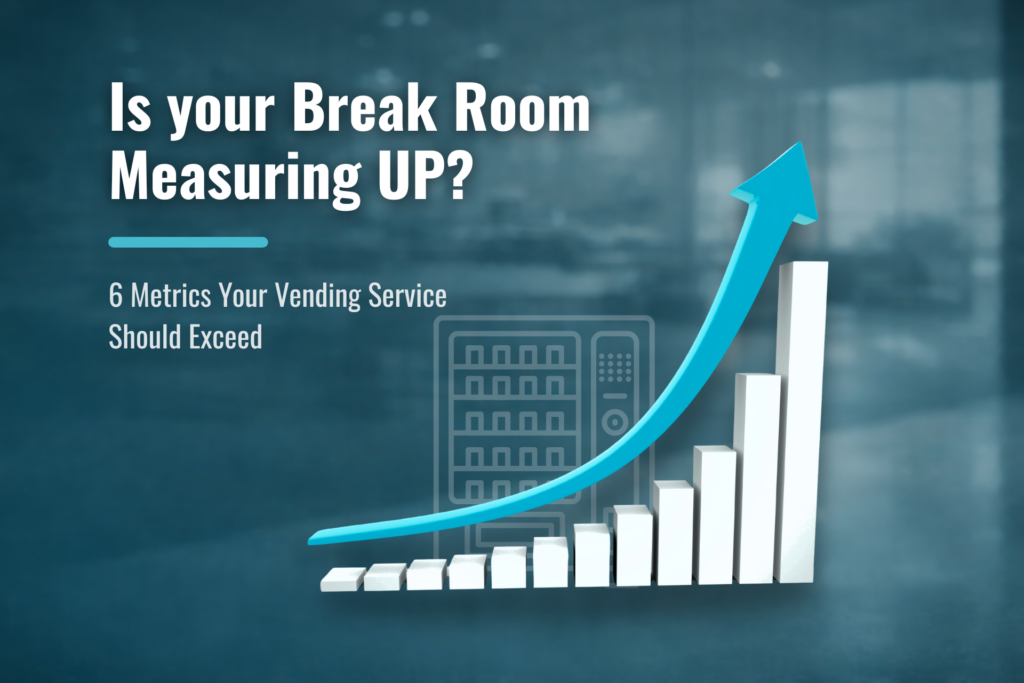 Graph showing upward performance trend with vending machine icon illustrating break room service metrics